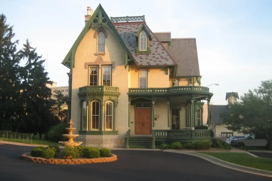 Exterior of a Victorian Gothic Revival home.