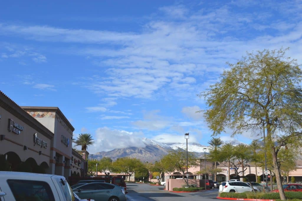 Red Rock Canyon National Conservation Area from Trails Village Center in Summerlin, Nevada, representing amenities in Summerlin