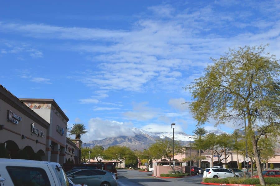 Red Rock Canyon National Conservation Area from Trails Village Center in Summerlin, Nevada, representing amenities in Summerlin