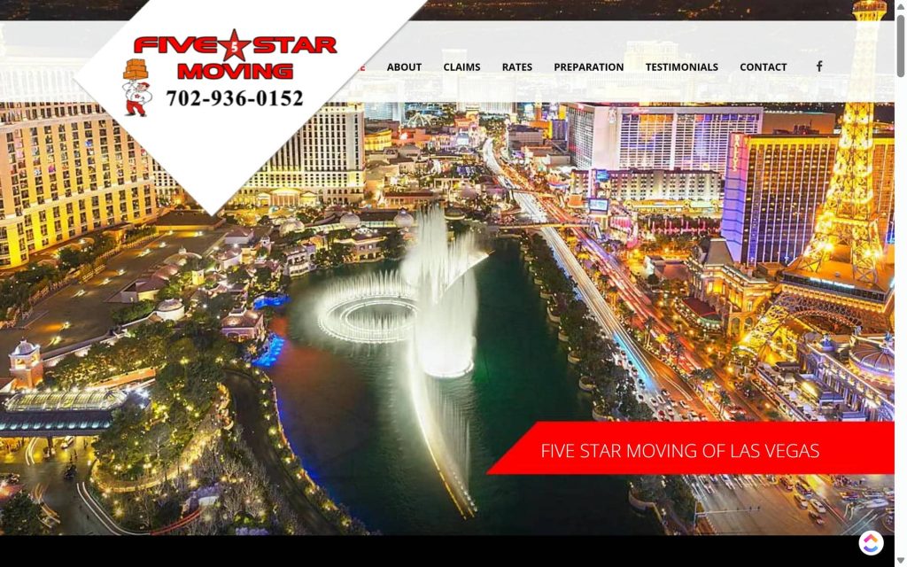Five Star Moving website home page