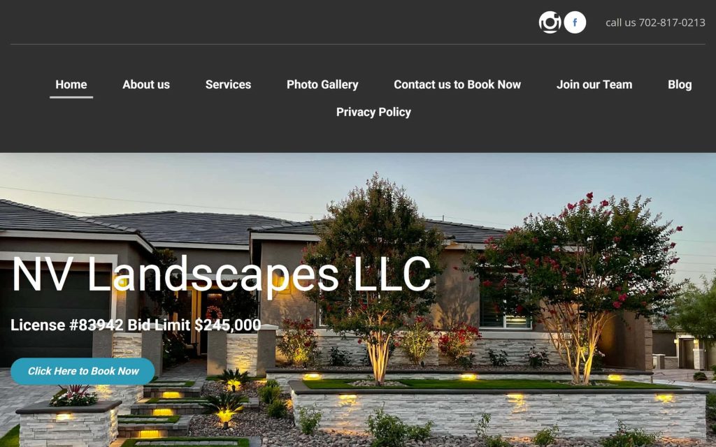 NV Landscapes LLC website home page