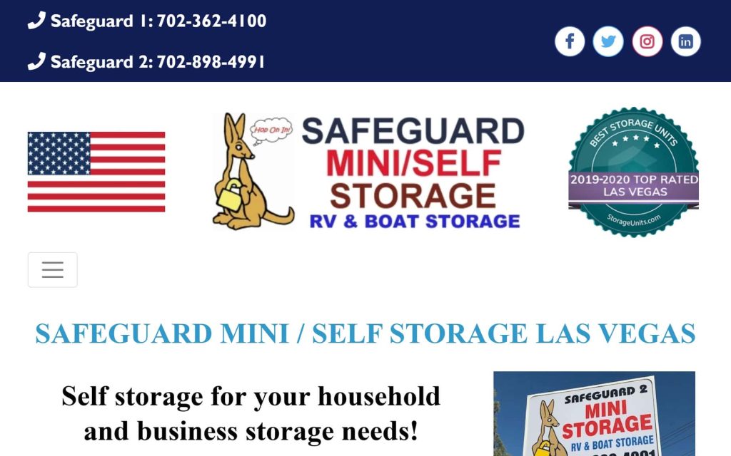 Safeguard mini storage website home page