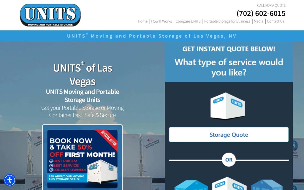 Units Storage website home page