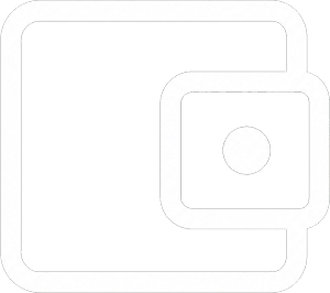 A simple white line drawing depicts a bifold wallet with a small circular snap closure on the flap.